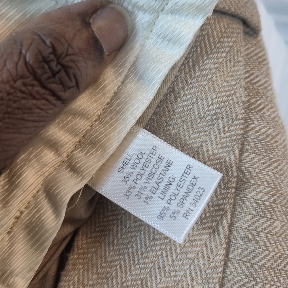 Banana Republic Martin Fit Tan Herringbone Wool Blend Wide Leg Trousers 4 - Picture 6 of 6